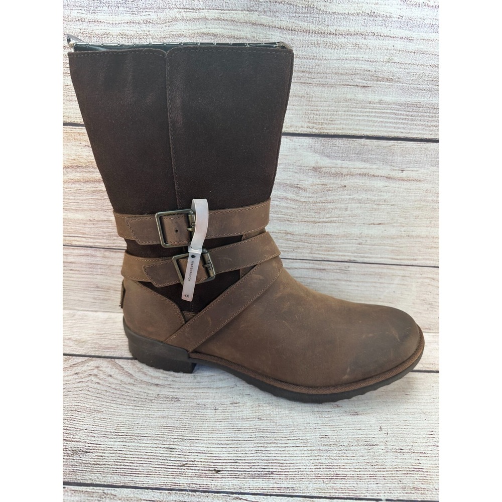 UGG Lorna Boots Womens Size 8.5 Brown Nubuck Leather Mid Calf Zip 10955155 - Picture 6 of 10